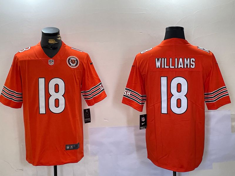 Men Chicago Bears #18 Williams Orange Second generation 2024 Nike Limited NFL Jersey style 2